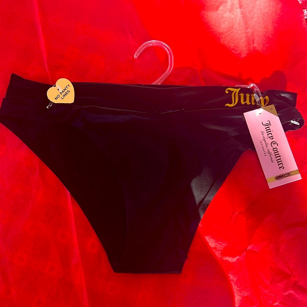 NWT black Juicy panties with Juicy in gold font on waistline. Size medium